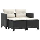 Sofá de pátio vidaXL Black Poly Rattan de 2 lugares com bancos - Móveis de exterior em aço revestido a pó - Almofadas com capas laváveis