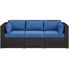Sofá de pátio Yaheetech para 3 lugares em vime com almofadas 200 x 74 cm