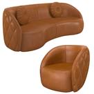 Sofá Decorativo 3 Lugares 240cm com Almofadas e Poltrona Zion M22 Sintético Caramelo - Mpozenato