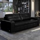 Sofá Decorativo 3 Lugares Turim 200cm Couro Preto G58 - Gran Belo Sofá Decorativo 3 Lugares Turim 200cm Couro Preto G58 - Gran Belo
