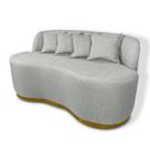 Sofá Decorativo Curvo Base Metálica 2 Lugares Forma Orgânica Linho Euro Maranata