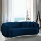 Sofá Decorativo Sala de Estar Curvo Esther 3 Lugares 210cm com Almofadas Pés em Madeira Linho Azul Marinho G89 - Gran Belo Sofá Decorativo Sala de Estar Curvo Esther 3 Lugares 210cm com Almofadas Pés em Madeira Linho Azul Marinho G89 - Gran Belo