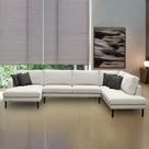 Sofá Decorativo Sala de Estar Osaka 340cm Modulado em U com Almofadas Pés em Madeira Linho Off White G89 - Gran Belo