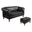 Sofá Dom Pedro Chesterfield 2 Lugares E Puff Captonê material sintético Bella Decor
