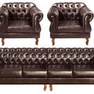 Sofá Duquesa Chesterfield Modulado 4 Lugares 2 Poltronas Decoração Sara Recepção Marrom Café