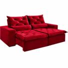 Sofá Elegance 4 Lugares Retrátil e Reclinável com Tecido Veludo de 230cm Cor Vermelho