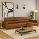 Sofá Em material sintético Caramelo 260cm Com Chaise 3 Lugares Pés Em Metal Maximu