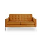 Sofá Fixo Florence Knoll 2 Lugares Cromado em Couro Natural Caramelo