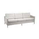 Sofá Fixo Florence Knoll 3 Lugares Inox em Couro Natural Branco