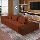 Sofá Ilha com Encosto e Almofadas Móveis Olimpo 335cm Modulado Linho/PU Terracota/Marrom G45 - Gran Belo