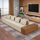 Sofá Ilha com Encosto e Almofadas Móveis Olimpo 465cm Modulado Linho/PU Bege/Caramelo G45 - Gran Belo