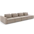 Sofá Ilha com Puff para Sala Living 465cm Amber M03 Veludo Bege - Lyam Decor Sofá Ilha com Puff para Sala Living 465cm Amber M03 Veludo Bege - Lyam Decor