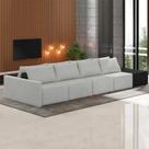 Sofá Ilha Modulado Milos 392cm Puff Lateral Cinza Preto Manchado Linho/PU G33 - Gran Belo Sofá Ilha Modulado Milos 392cm Puff Lateral Cinza Preto Manchado Linho/PU G33 - Gran Belo
