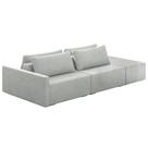 Sofá Ilha Modulado Puff Lateral Base Madeira Milos 252cm Linho Cinza Claro G33 - Gran Belo