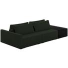 Sofá Ilha Modular Para Sala 252cm com Puff Dublin K01 Veludo Verde TA7052 e Sintético Preto TF7036