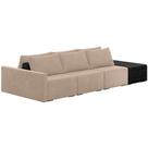 Sofá Ilha Modular Para Sala 312cm com Puff Dublin K01 Veludo Bege TA7074 e Sintético Preto TF7036
