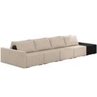 Sofá Ilha Modular Para Sala 432cm com Puff Dublin K01 Linho Bege e Sintético Preto - Lyam Decor