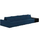 Sofá Ilha Modular Para Sala 432cm com Puff Dublin K01 Veludo Azul Marinho e Sintético Preto - Lyam Decor Sofá Ilha Modular Para Sala 432cm com Puff Dublin K01 Veludo Azul Marinho e Sintético Preto - Lyam Decor