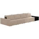 Sofá Ilha Modular Para Sala 432cm com Puff Dublin K01 Veludo Bege e Sintético Preto - Lyam Decor