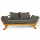 Sofá Japão Futon Cinza Em Madeira Maciça Cor Mel