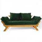 Sofá Japão Futon Verde Militar Em Madeira Maciça Cor Mel