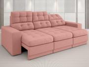 Sofá Jobim 2,30m Assento Retrátil e Reclinável Velosuede Rose - NETSOFAS