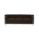 Sofa Le Corbusier 3 Lugares Cromado em Couro Natural Marrom