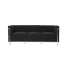 Sofa Le Corbusier 3 Lugares Cromado em Couro Natural Preto
