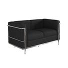 Sofa Le Corbusier de 2 Lugares Cromado em Sintético Preto