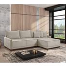Sofá Linho 3 Lugares 264cm com Chaise Lado Direito e Kit Usb Barra Bege Creme/Marrom