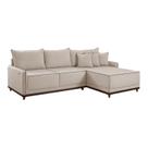 Sofá Linho 3 Lugares 264cm com Chaise Lado Direito e Kit Usb Barra Bege Cru/Marrom