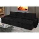 Sofá Lisboa 4,12m Retrátil, Reclinável, Molas no Assento e Almofadas Lombar Tecido Suede Preto