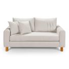 Sofa Living 180cm Tecido Boucle Almofadas Soltas Pes em Madeira Cor: Off White