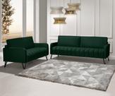 Sofá Living 3 e 2 Lugares Savana - 2,20/1,58mts Com Pé de Ferro Preto - Veludo Verde