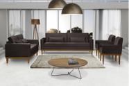 Sofá Living 3 e 2 Lugares Valência - 2,20/1,58mts + 02 Poltronas C/ Base Madeira de Reflorestamento - material sintético Marrom