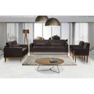 Sofá Living 3 e 2 Lugares Valência - 2,20/1,58mts + 02 Poltronas C/ Base Madeira de Reflorestamento - Veludo Marrom
