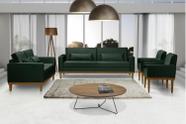 Sofá Living 3 e 2 Lugares Valência - 2,20/1,58mts + 02 Poltronas C/ Base Madeira de Reflorestamento - Veludo Verde