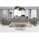 Sofá Living 3 e 2 Lugares Valência - 2,20/1,58mts + 02 Poltronas C/ Base Madeira - Veludo Cinza