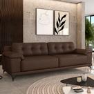 Sofá Living 3 lugares 232cm Agostino Pés Design em Ferro Couro Marrom Manchado G52 - Gran Belo
