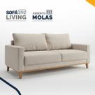 Sofá Living 3 Lugares Molas Fibra Siliconada Palmas Linho Almofadas Removíveis 180cm