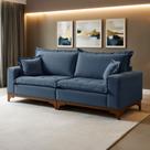 Sofá Living 4 Lugares 240cm Pés Madeira Maciça Nápoles Linho Azul
