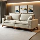 Sofá Living 4 Lugares 240cm Pés Madeira Maciça Nápoles Linho
