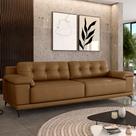 Sofá Living 4 lugares 272cm Agostino Pés Design em Ferro Couro Caramelo G52 - Gran Belo