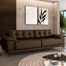 Sofá Living 4 lugares 292cm Agostino Pés Design em Ferro Couro Capuccino G52 - Gran Belo