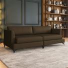 Sofá Living Bipartido 210cm Indonésia Pés de Ferro Couro Capuccino G52 - Gran Belo