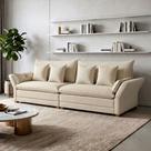 Sofá Living Bipartido Lugares 4 Almofadas Decorativas 270cm Pés em Madeira Maciça Copenhague Linho/Bege
