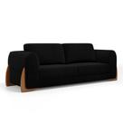 Sofá Living Bloom 220cm 03 Lugares com Pés de Madeira Bouclê Preto - Desk Design