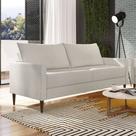 Sofá Living Fideris 3 Lugares Estrutura e Pés em Eucalipto Tecido Linho Off White 1,75m