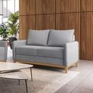 Sofá Living Lugano 2 Lugares Estrutura e Pés em Eucalipto Tecido Linho Cinza 1,22m