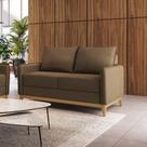 Sofá Living Lugano 2 Lugares Estrutura e Pés em Eucalipto Tecido Linho Marrom 1,22m